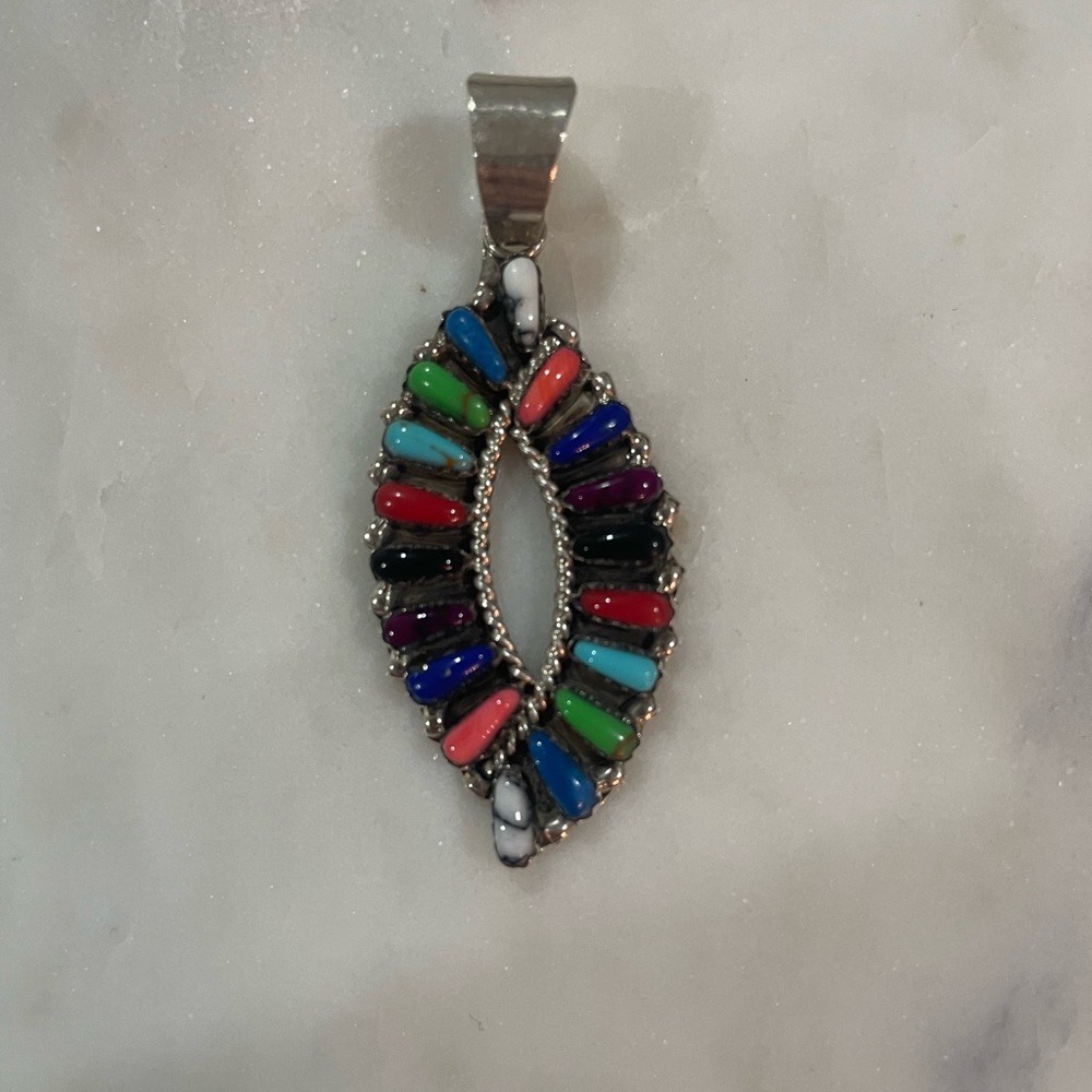 Native American Navajo sterling silver multi-stone cluster pendant